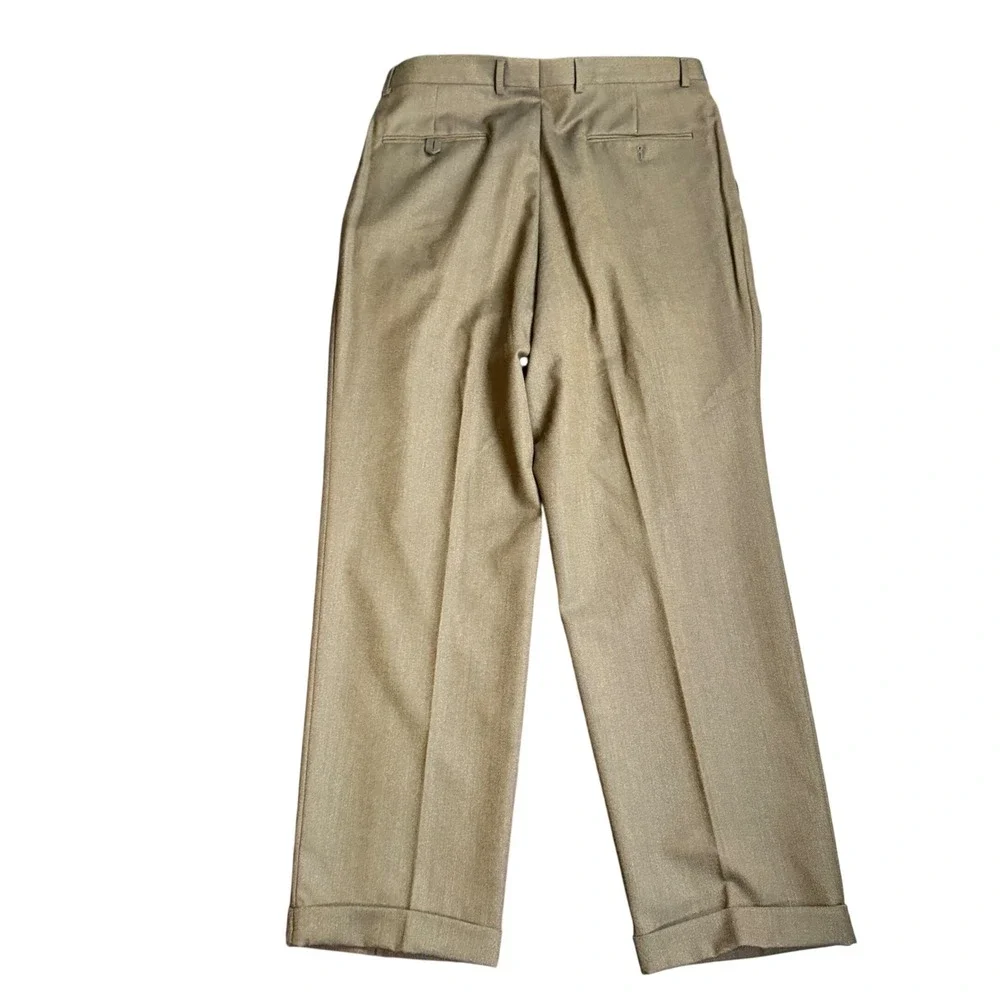 Hickey Freeman Collection Mens 36 Regular Olive Brown Herringbone Pleated Pants